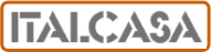 Logo di Italcasa con scritta grigia e bordo marrone chiaro su sfondo bianco.