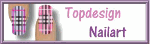 Nageldesign mit Karomuster. Text: Topdesign Nailart.