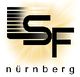 Logo mit den Buchstaben SF, darunter steht "Nürnberg", auf einem gelben Hintergrund.