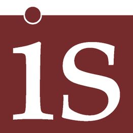 „Weiße Buchstaben '1S' auf weinrotem Hintergrund mit weißem Streifen und Kreis oben.“