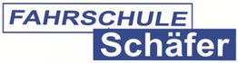 Logo der Fahrschule Schäfer mit blauer Schrift auf weißem Hintergrund.