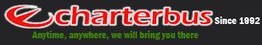 Logo for "e charterbus" with tagline: "Anytime, anywhere, we will bring you there." Since 1992.