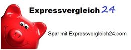 Rotes Sparschwein mit Text: "Expressvergleich24" und "Spar mit Expressvergleich24.com".
