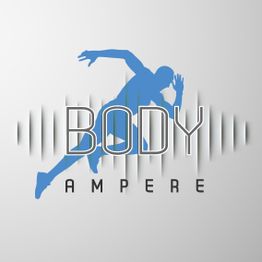 Siluette eines Läufers mit dem Text "Body Ampere" auf grauem Hintergrund.