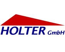 Logo der HOLTER GmbH mit blauem Text und rotem Dreieck darüber.