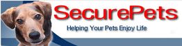Dog beside the "SecurePets" logo with the text "Helping Your Pets Enjoy Life."