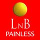 Rotes Bild mit gelbem Symbol, Schrift: "LnB PAINLESS".