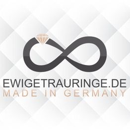 Logo mit Unendlichkeitszeichen, Diamant und Schriftzug "Ewigetrauringe.de, Made in Germany".