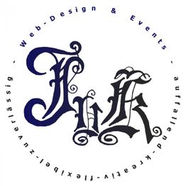 Logo mit gotischen Buchstaben "FUR", umgeben von Text: "Web-Design & Events - auffallend..."