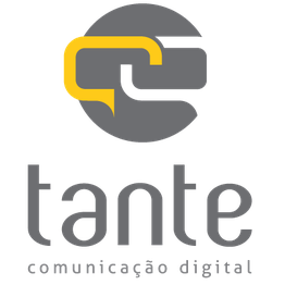 Logo da Tante Comunicação Digital com ícone cinza e amarelo sobre fundo branco.