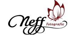 Logo mit Schriftzug "Neff Fotografie" und stilisierter Blüte in Rot und Schwarz.