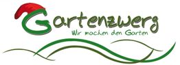 Logo mit Schriftzug "Gartenzwerg" in Grün, roter Mütze und Slogan "Wir machen den Garten".