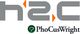 Logo mit den Schriftzügen "h2c" in Grau und "PhoCusWright" mit einem grünen Symbol darunter.