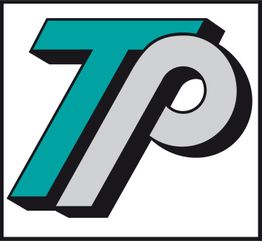 Buchstaben „T“ und „P“ in grün und grau, ineinander verschlungen auf weißem Hintergrund.