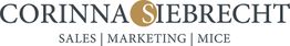 Textlogo: "Corinna Siebrecht" in Schwarz und Gold mit den Wörtern "Sales | Marketing | Mice".