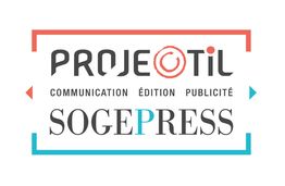 Logo Proje O'Til et Sogepress avec textes: communication, édition, publicité.