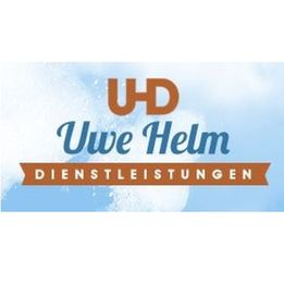 Logo mit Schriftzug „UH Uwe Helm Dienstleistungen“ vor blauem Hintergrund.