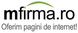 Logo von mfirma.ro mit Slogan "Oferim pagini de internet!" in Schwarz und Grün.