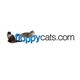 Two cats flank the text "floppycats.com" on a white background.