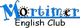 Logo des "Mortimer English Club" mit stilisiertem Schriftzug in Blau und Schwarz.