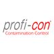 Logo von profi-con mit Schriftzug "Contamination Control" auf weißem Hintergrund.