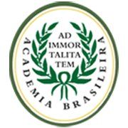Emblema oval da Academia Brasileira com louros e inscrição "Ad Imortalitatem".