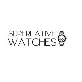 Logo de "Superlative Watches" con un dibujo de reloj a la derecha.