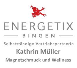 ENVIRO Energetix-Logo, roter Frosch, Text: Vertriebspartner Kathrin Müller, Magnetschmuck.