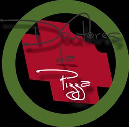 Logo com o texto "Doutores da Pizza", dentro de um círculo verde, fundo preto.