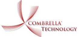 Logo von Combrella Technology mit rotem, stilisiertem Windrad und Schriftzug in Rot.