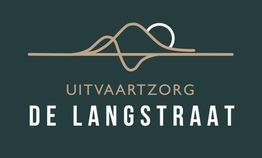Logo van Uitvaartzorg De Langstraat met gestileerde lijntekening van een landschap en zon.