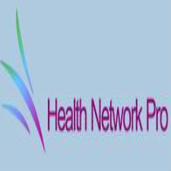 Logo with "Health Network Pro" text and colorful swoosh lines on a blue background.