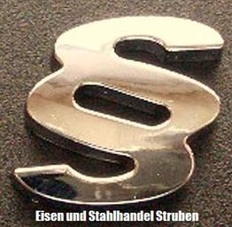 Metallisches Paragraphenzeichen auf dunklem Hintergrund, darunter Text: "Eisen und Stahlhandel Struben".