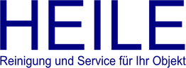Text "HEILE: Reinigung und Service für Ihr Objekt" in blauem Schriftzug.