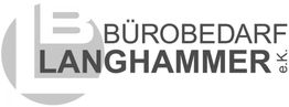 Logo von Bürobedarf Langhammer e.K. mit stilisiertem "L" und "B" auf grauem Kreis.