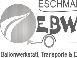 Logo mit Text: "ESCHMANN EBW", "Ballonwerkstatt, Transporte & ...". Wolkensymbol daneben.
