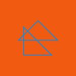 Grijze geometrische figuren op een oranje achtergrond.