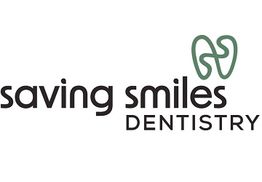 Saving Smiles Dentistry logo in black with a green tooth icon.