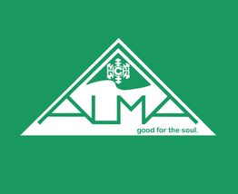 Triangle logo reading "ALMA," with a snowflake and slogan "good for the soul" on green background.