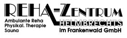 Logo des Reha-Zentrums Helmbrechts mit Text: "Ambulante Reha, Physikal. Therapie, Sauna".