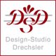 Logo von Design-Studio Drechsler, stilisierte rote Buchstaben "DSD" über grauem Text.
