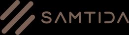 Logo mit dem Schriftzug "SAMTIDA" in brauner Farbe auf schwarzem Hintergrund.