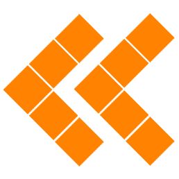 Orange geometrische Pfeile nach links auf weißem Hintergrund.