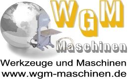 Weltkugel, Maschinenillustration, Text "WGM Maschinen", Website: www.wgm-maschinen.de