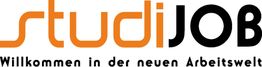 Schwarz-orangener "studiJOB"-Schriftzug mit Untertitel "Willkommen in der neuen Arbeitswelt".