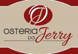 Logo con testo "Osteria da Jerry" su sfondo beige, con dettagli rossi.
