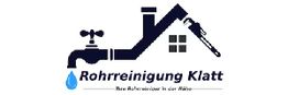 Logo: Silhouette eines Hauses mit Wasserhahn, Text "Rohrreinigung Klatt".