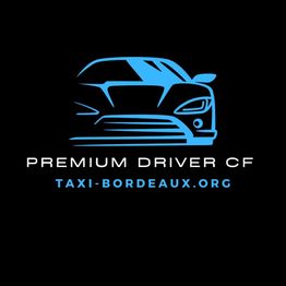Logo de Premium Driver CF avec dessin de voiture bleue et texte "taxi-bordeaux.org".