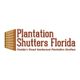Logo for Plantation Shutters Florida with a wooden shutter icon.