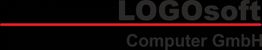 Schwarzes Firmenlogo mit rotem Strich und Text "LOGOsoft Computer GmbH".